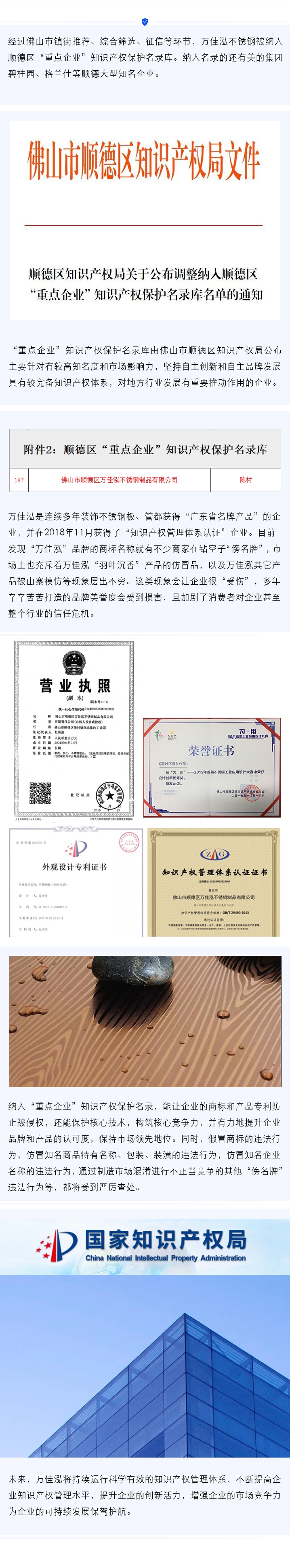 萬(wan)佳(jia)泓(hong)被納(na)入順悳區(qu)“重點企業(ye)”知識(shi)産權(quan)保護(hu)名錄(lu)庫(ku)